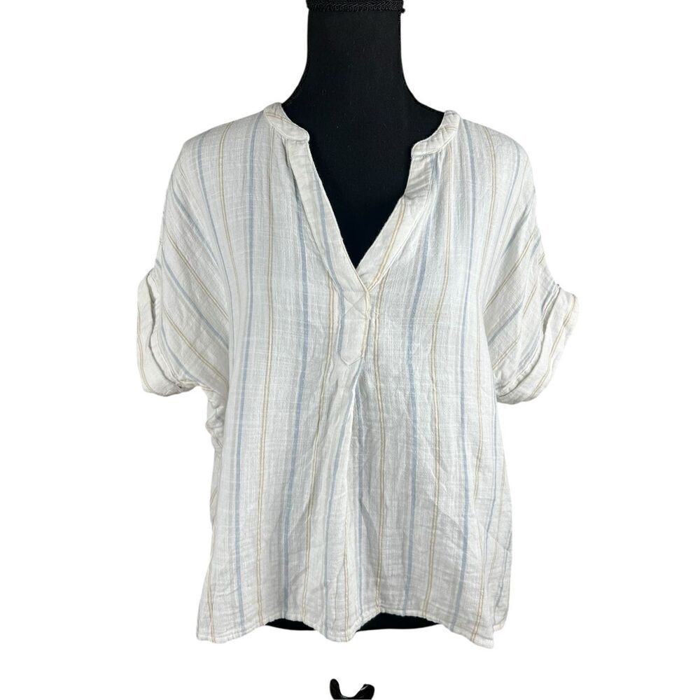 Madewell medium Lakeline popover shirt cream striped coastal beachy career